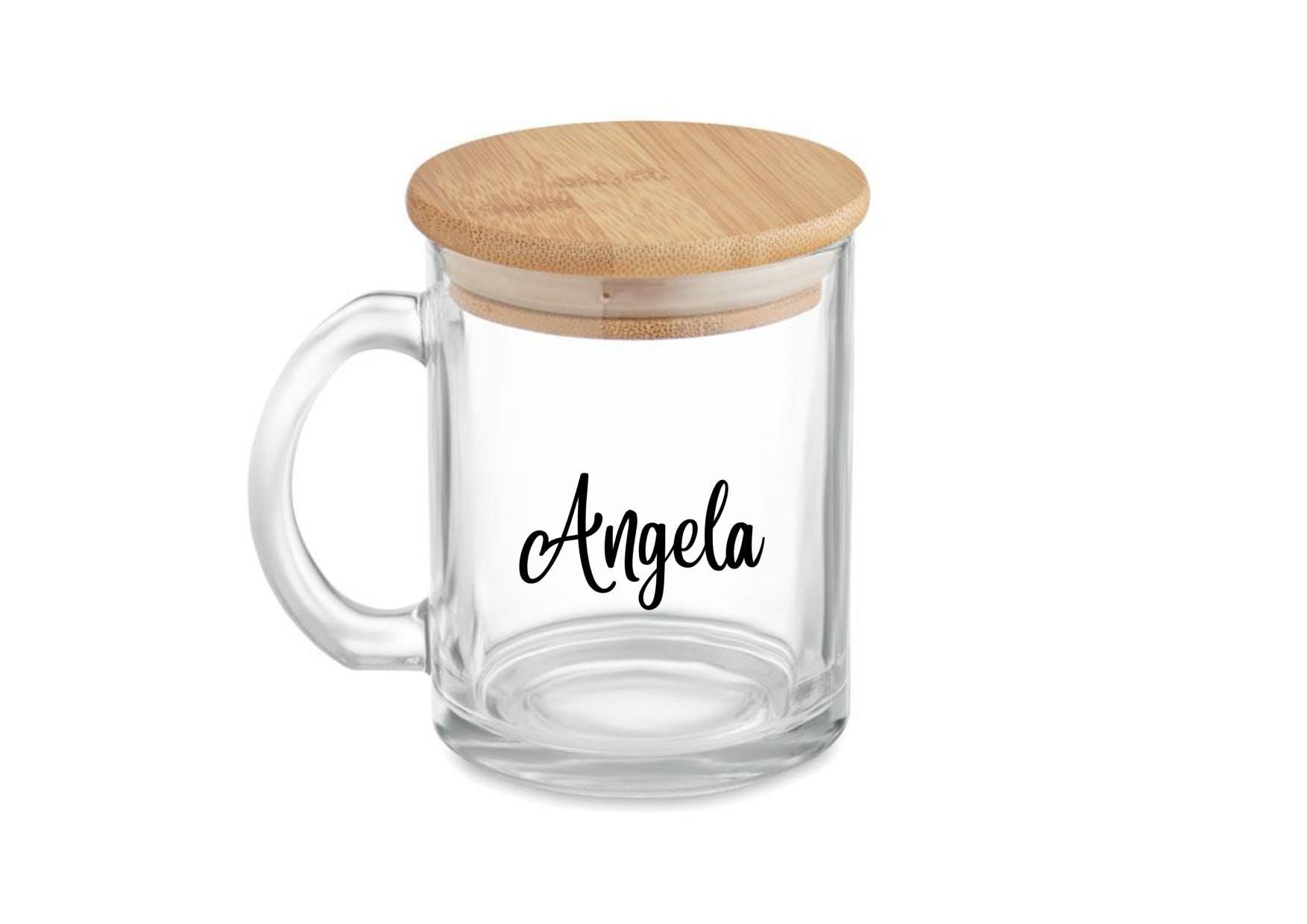 Teeglas, Teetasse mit Bambusdeckel, graviert, personalisiert, mit Namen auf Wunsch, Geschenk für Teetrinker, Art.-Nr. TG2