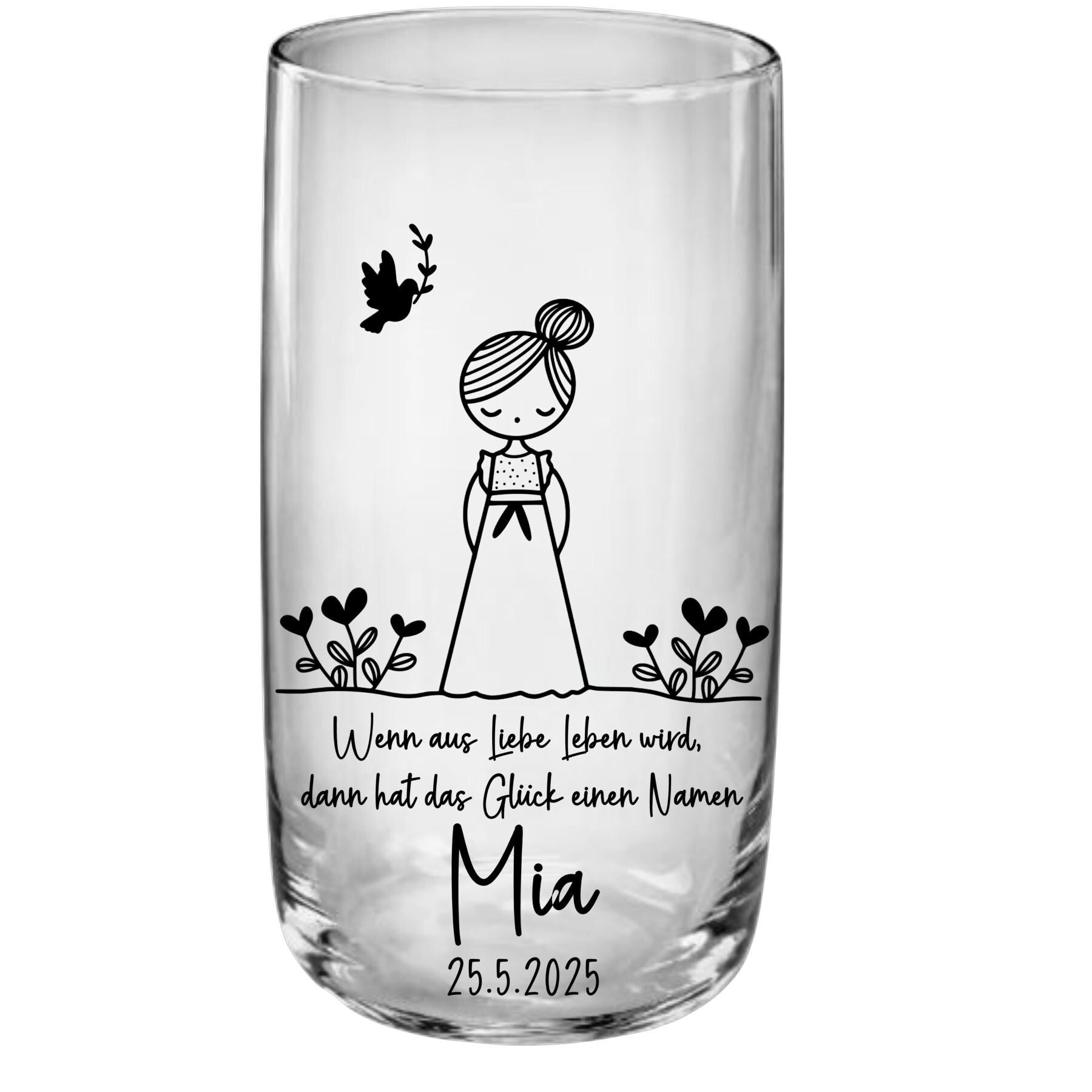 Trinkglas Kommunion, Konfirmation, Taufe, Geschenk Geburt, für Jungen und Mädchen, Erinnerungsgeschenk, graviert, personalisiert, mit Namen