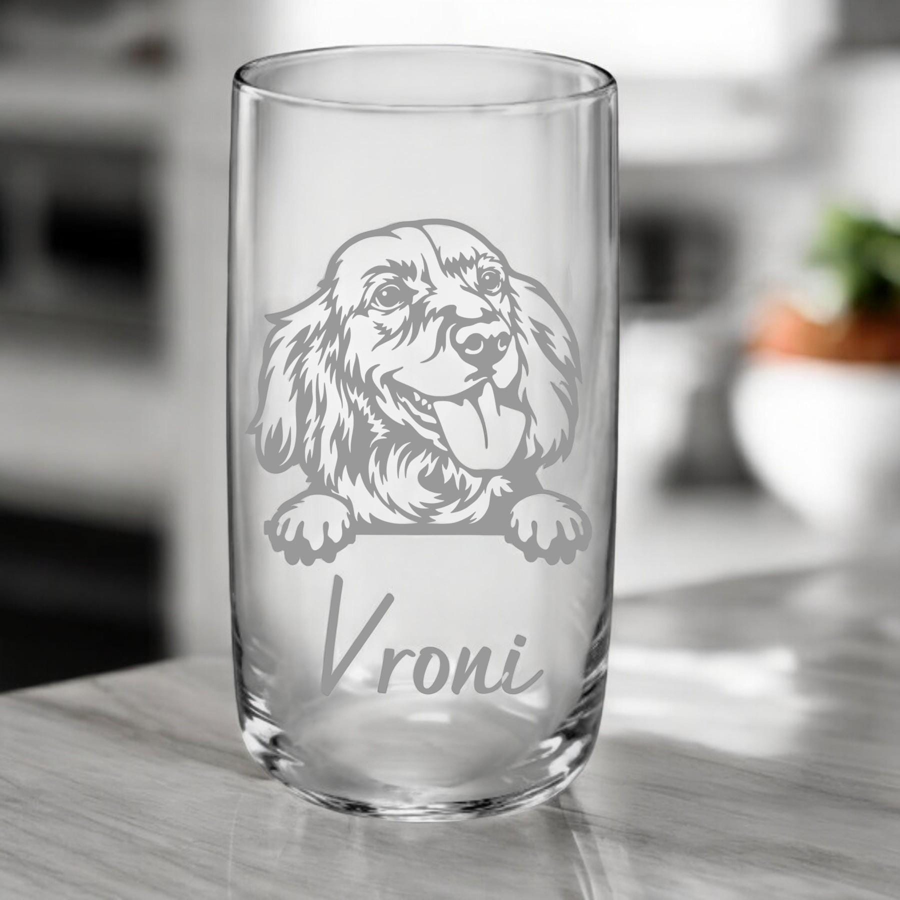 Trinkglas mit Cocker Spaniel – individuell und stilvoll, auf Wunsch mit Namen personalisiert, 9 versch. Motive, Geschenk für Cocker Fans