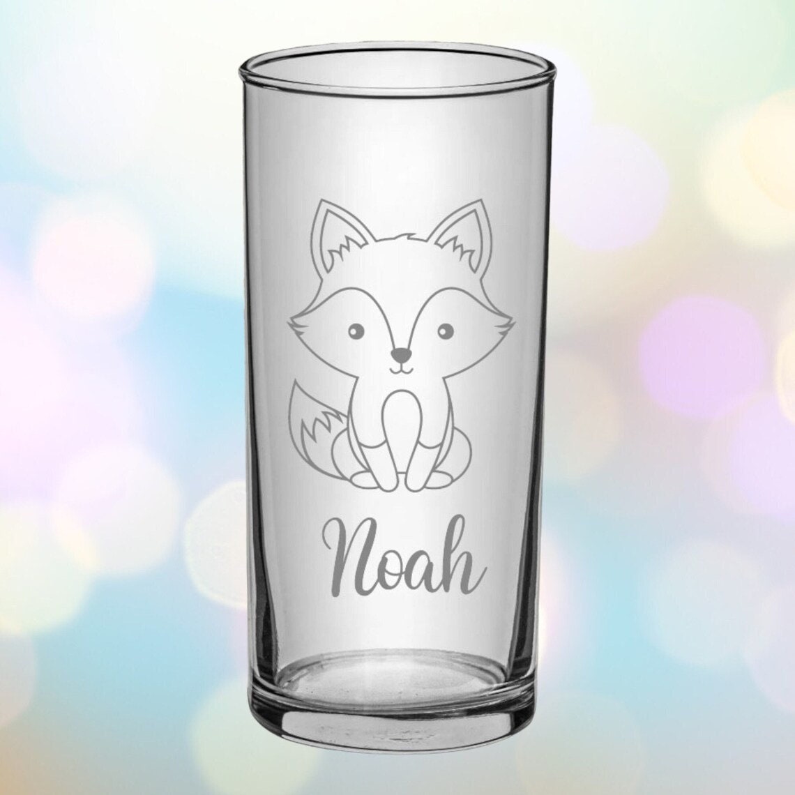 Kinder Trinkglas mit Gravur, personalisiert mit Namen, Wunschtext, Fuchs Motiv, Wasserglas, graviert, Geschenk