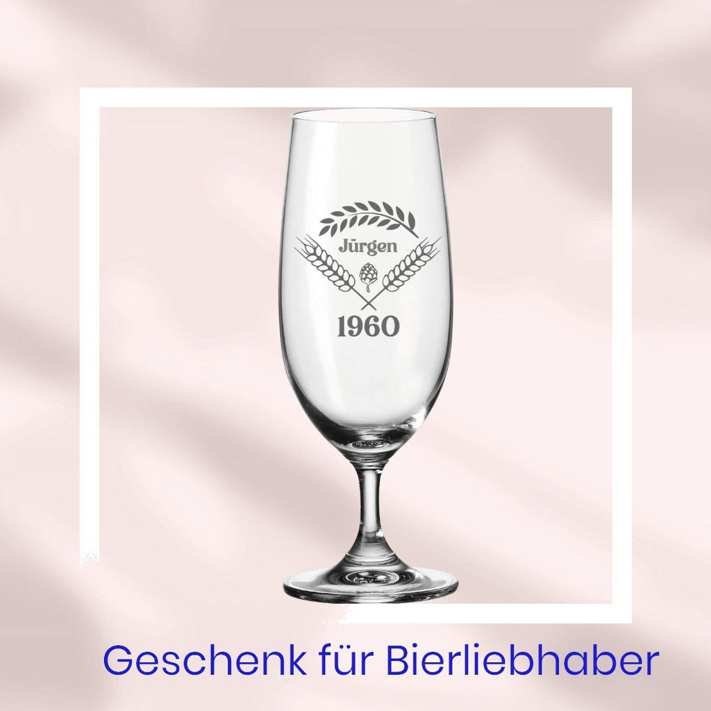Bierglas, Biertulpe, mit Gravur, personalisiert, mit Namen und Jahreszahl, Geschenk für Biertrinker