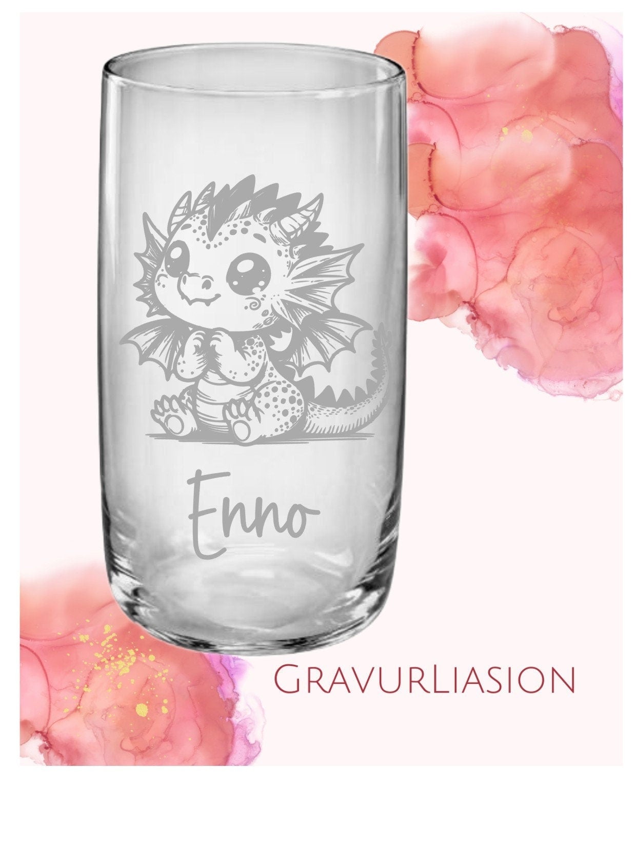 Individuelles Kindertrinkglas mit Drachenmotiv und Namen – das perfekte Geschenk, spümaschinenfest, 10 versch. Drachen, 3 versch. Glasformen