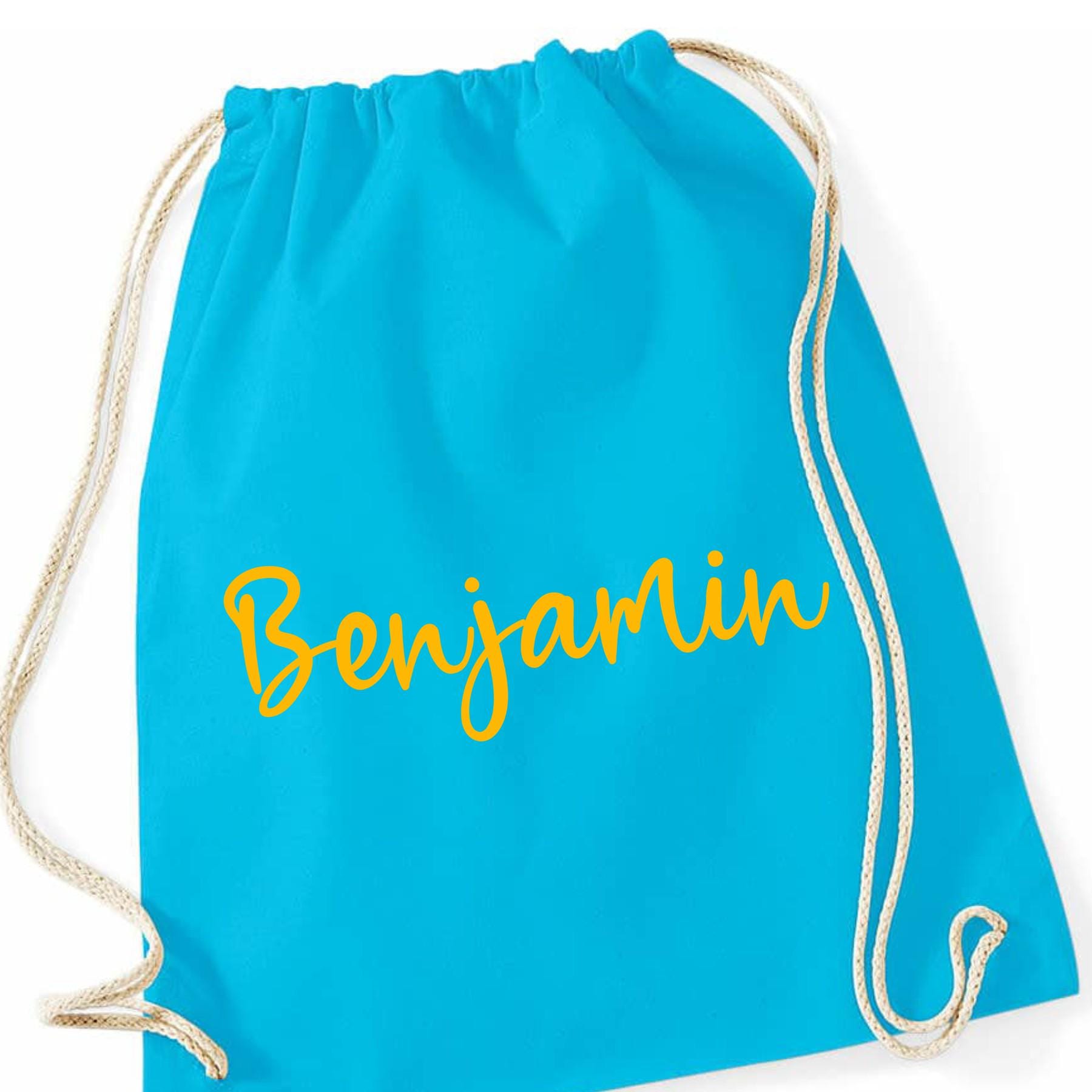 Turnbeutel mit Namen personalisiert, viele Farben und Schriftarten, Geschenk für Schule, Kindergarten & Freizeit, Zugschnur, Rucksack