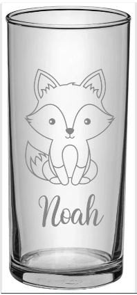 Kinder Trinkglas mit Gravur, personalisiert mit Namen, Wunschtext, Fuchs Motiv, Wasserglas, graviert, Geschenk