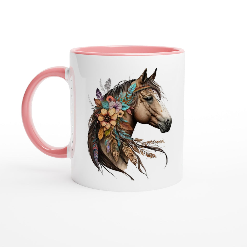 Keramik Tasse mit farbiger Innenseite, Pferdemotiv, personalisiert und sehr schönen Spruch, 350 ml, tolles Geschenk für Mädchen