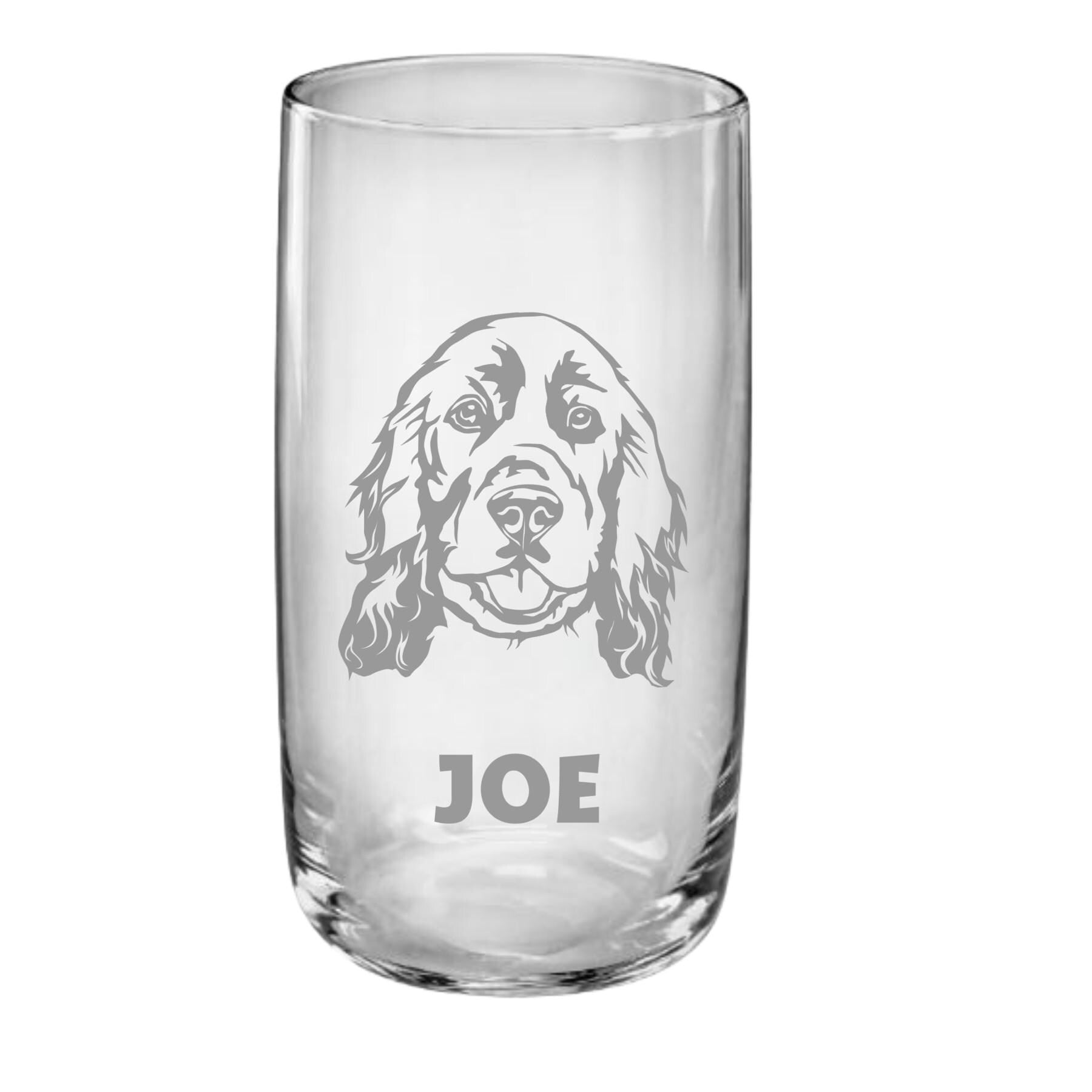 Trinkglas mit Cocker Spaniel – individuell und stilvoll, auf Wunsch mit Namen personalisiert, 9 versch. Motive, Geschenk für Cocker Fans