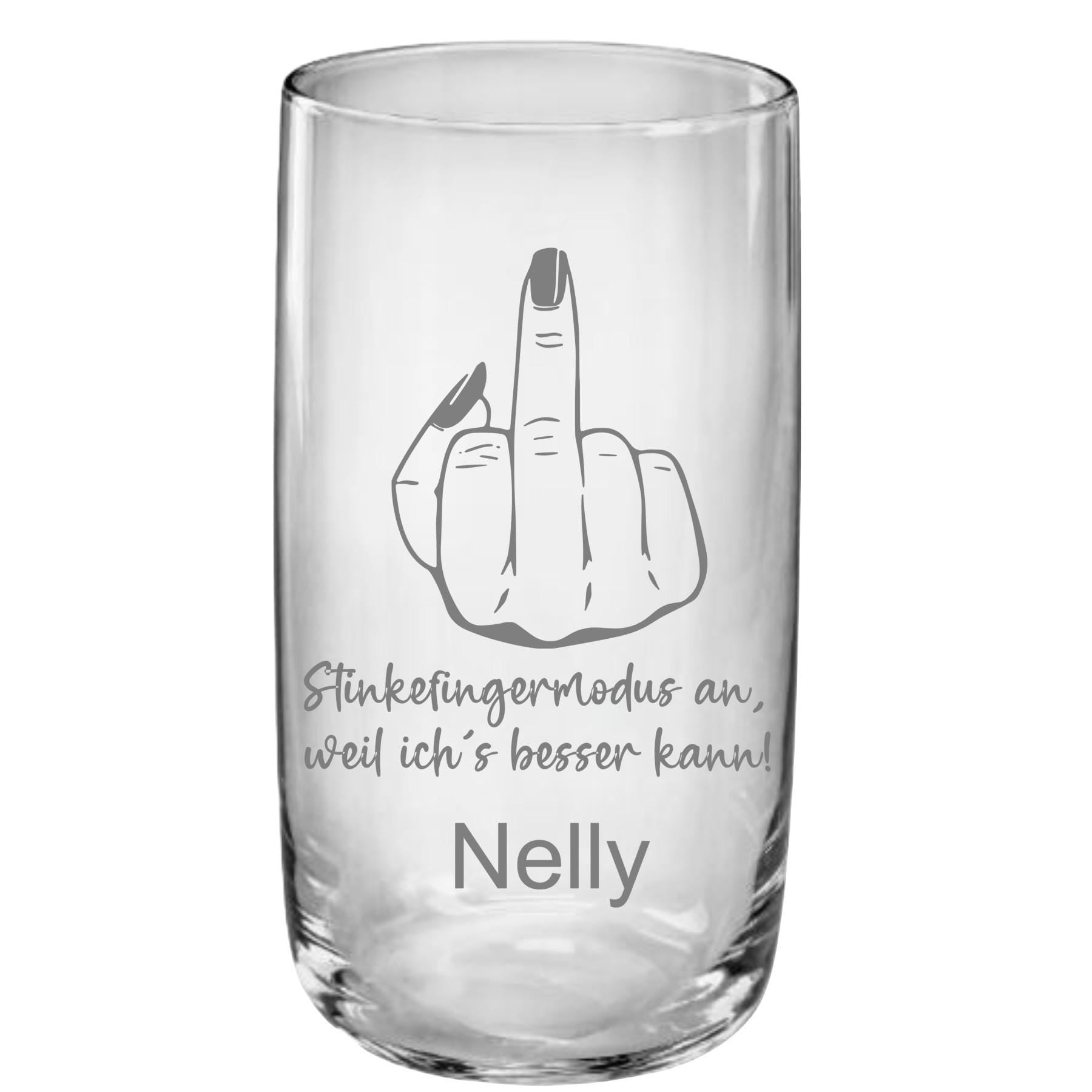 Glas mit Stinkefingermodus, graviert, mit Namen auf Wunsch personalisiert, 365 ml, Geschenk für humorvolle Menschen, Art.-Nr. P481539