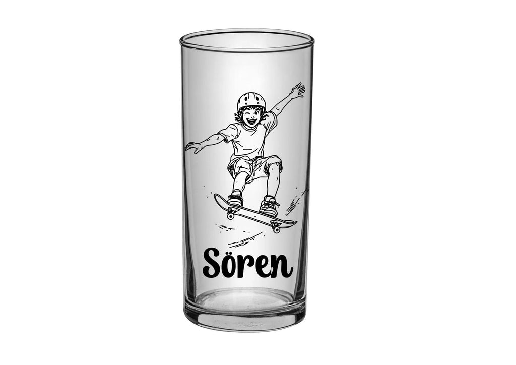 Individuelles Skater-Trinkglas – Graviert mit Wunschnamen o. Vereinslogo! versch. Schrift, Geschenk für Jungen - Skater,  Art.-Nr. SG01