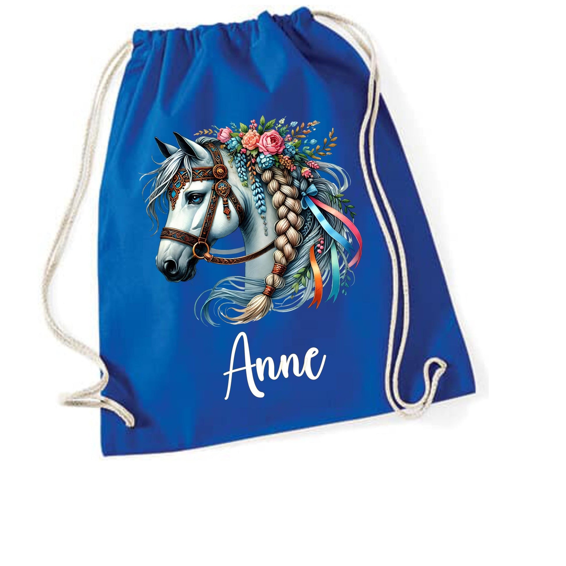 Turnbeutel Pferd, Sporttasche, Rucksack, Schule, Kindergarten, mit Namen personalisiert, Geschenk für Schulanfang, Kindergarten, romantisch