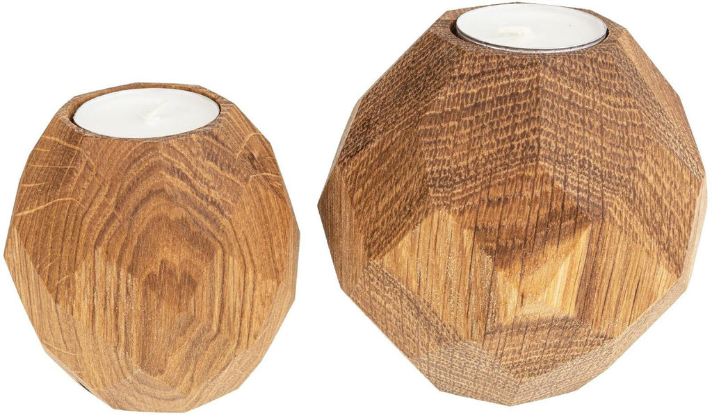 2 Windlichter Holz im Diamantschliff im Set, Eichenholz, massiv, Dekoration, Geschenk Idee, mit Teelichter, Ökologische Tischdeko Holz