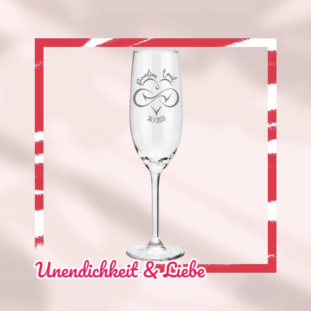 Weinglas oder Sektglas mit Namen und Datum personalisiert, Geschenk für die Hochzeit, das Brautpaar oder als Gastgeschenk