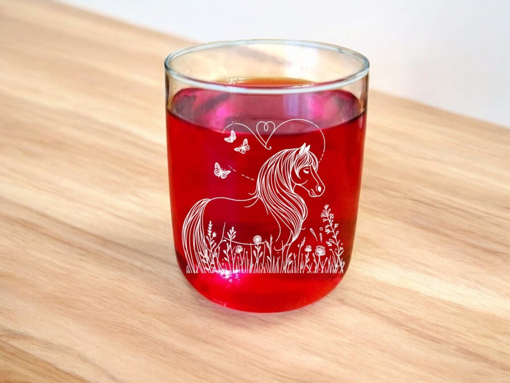 Trinkglas Pferd für Kinder, graviert, spülmaschinenfest, mit Namen personalisiert, Geschenk für Mädchen, Namensgravur, PArt.Nr.PG5