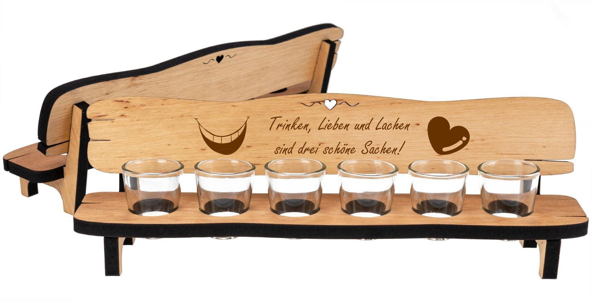 Holz Schnapsbank, mit 2, 4 oder 6 Gläsern, Wunschtext, Geschenk zum Geburtstag, Jubiläum und vielen anderen Anlässen