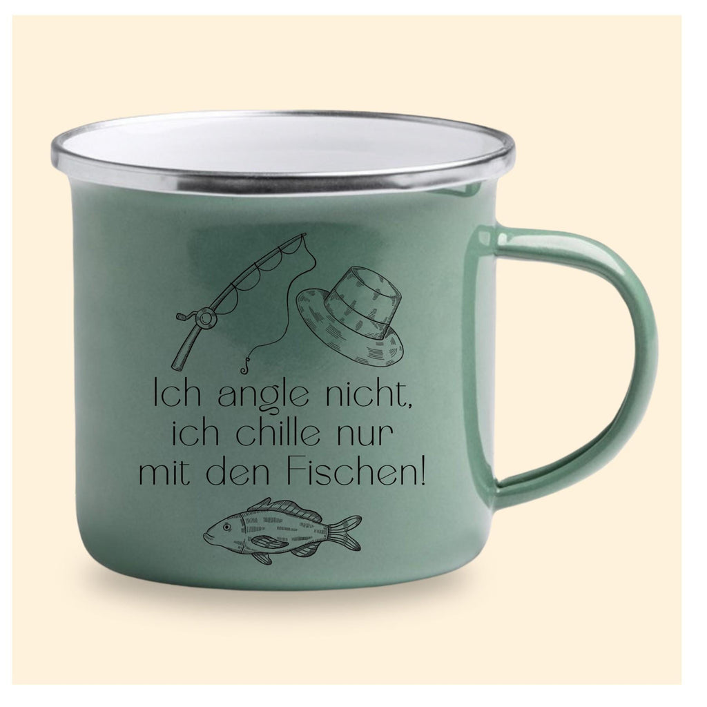 Emaille Becher Angler Spruch, Geschenk für Angler, personalisiert mit Namen  Art.-Nr. KER-0104_2