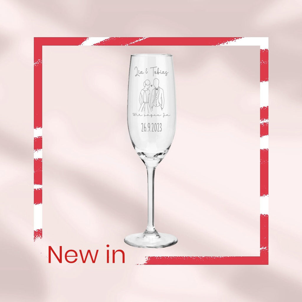 Weinglas oder Sektglas mit Namen und Datum personalisiert, Geschenk für die Hochzeit, das Brautpaar oder als Gastgeschenk