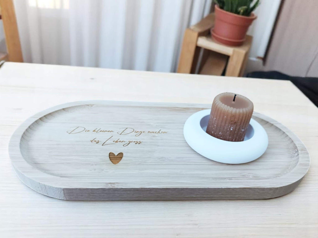 Deko Tablett aus Bambus, mit Gravur, persönliches Geschenk für Freundin, Mama, Erzieherin usw. als Dankeschön und Erinnerung