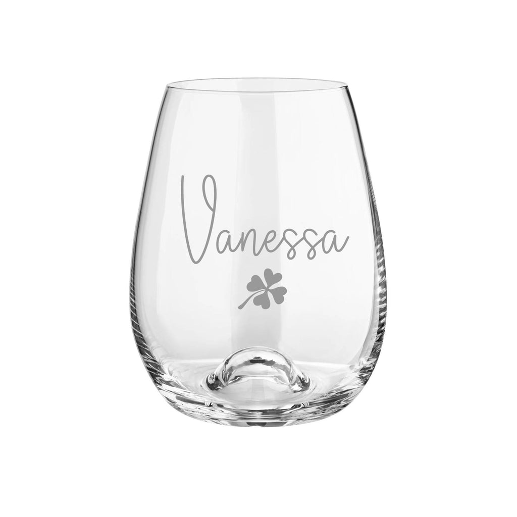Trinkglas mit Namen personalisiert, wunderschöne Form, Kristall, Namensglas, auf Wunsch mit Kleeblatt oder Herz graviert, spülmaschinenfest
