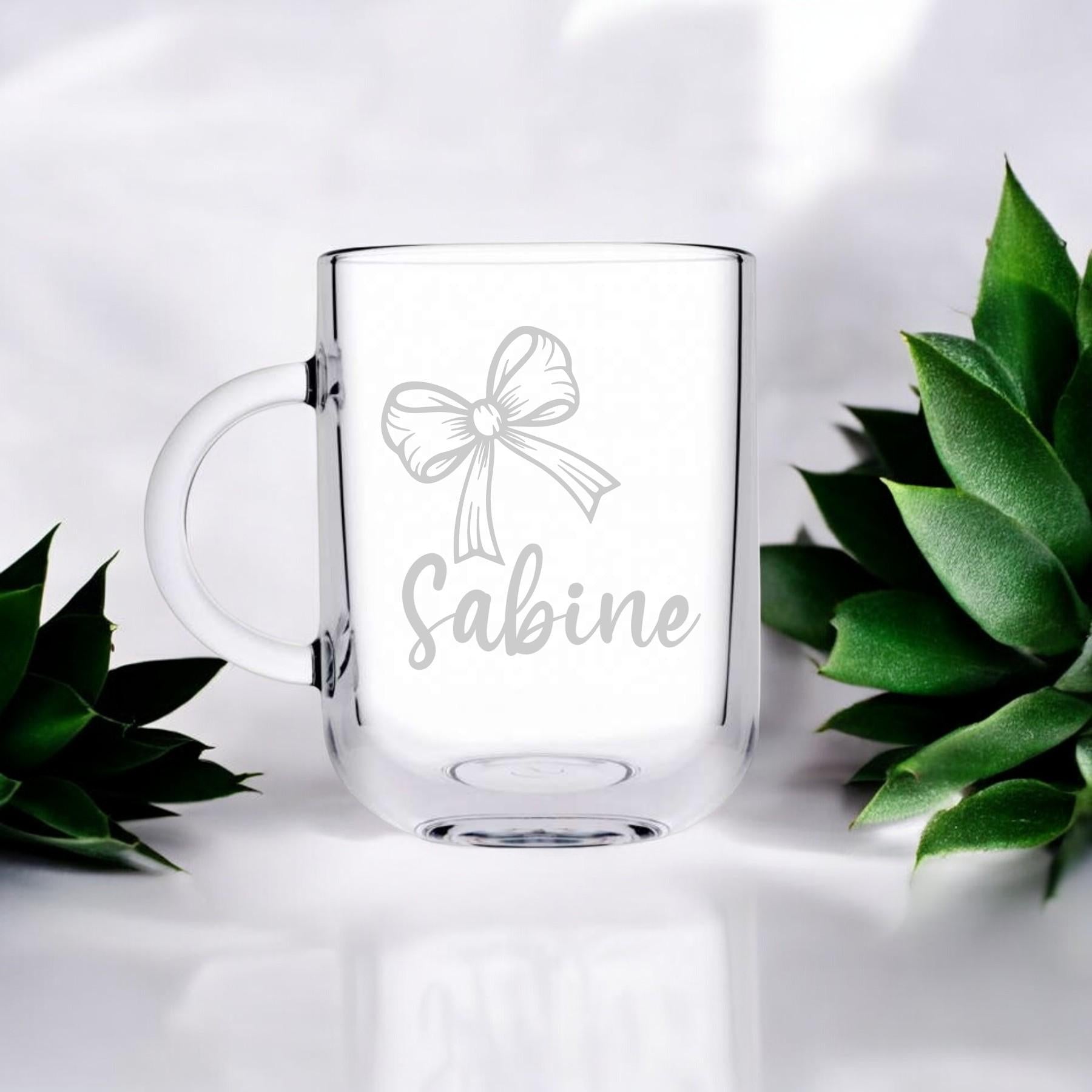 Graviertes Teeglas, personalisiert mit deinem Wunschnamen, spülmaschinenfest, Geschenk, mit Schleifchengravur, Geschenk für einen Teetrinker