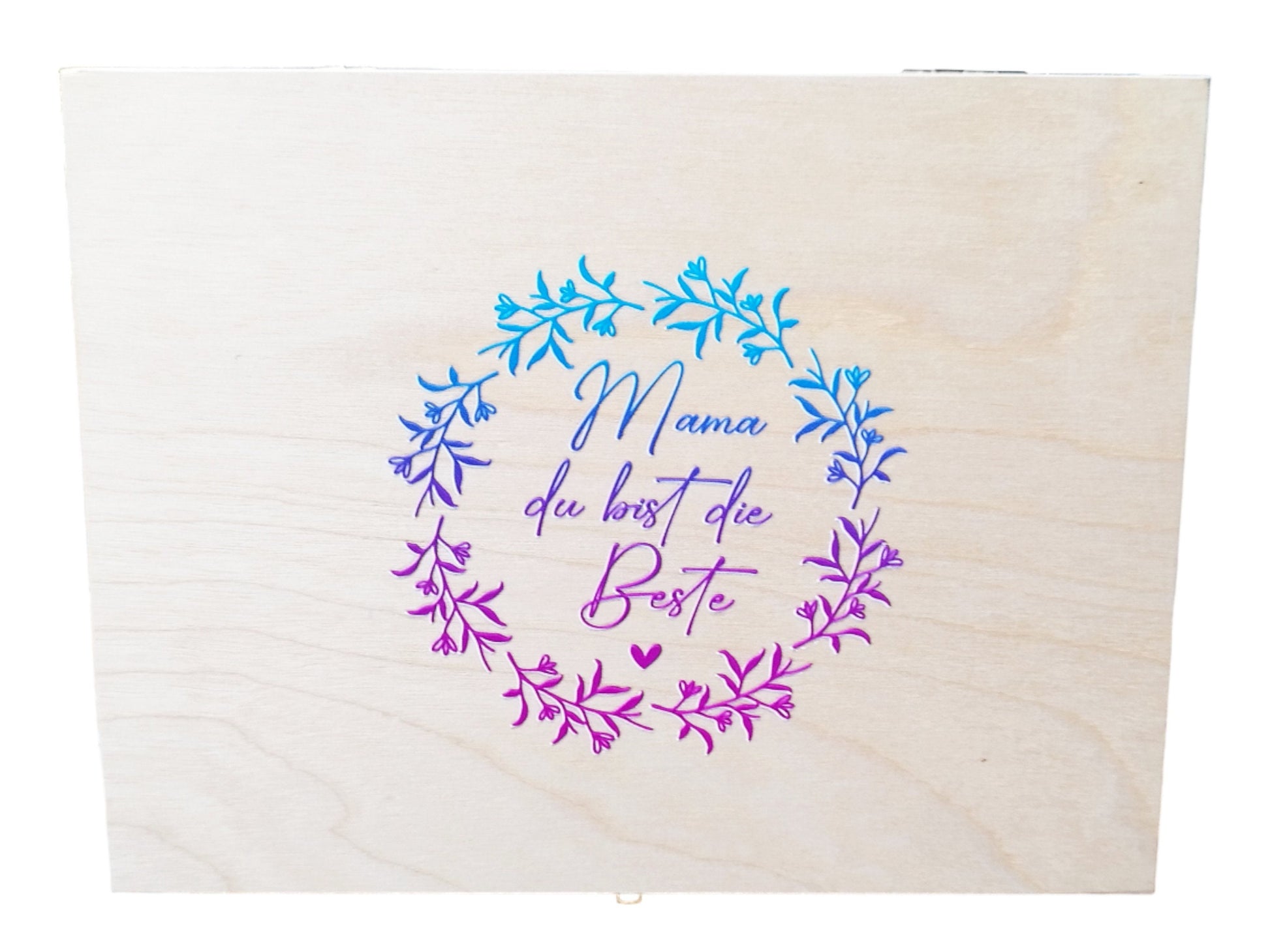 Teebox für die beste Mama, Geschenk für den Muttertag, aus Holz, mit bunten Aufdruck, liebevolle Botschaft für die Mama, 6 Fächer