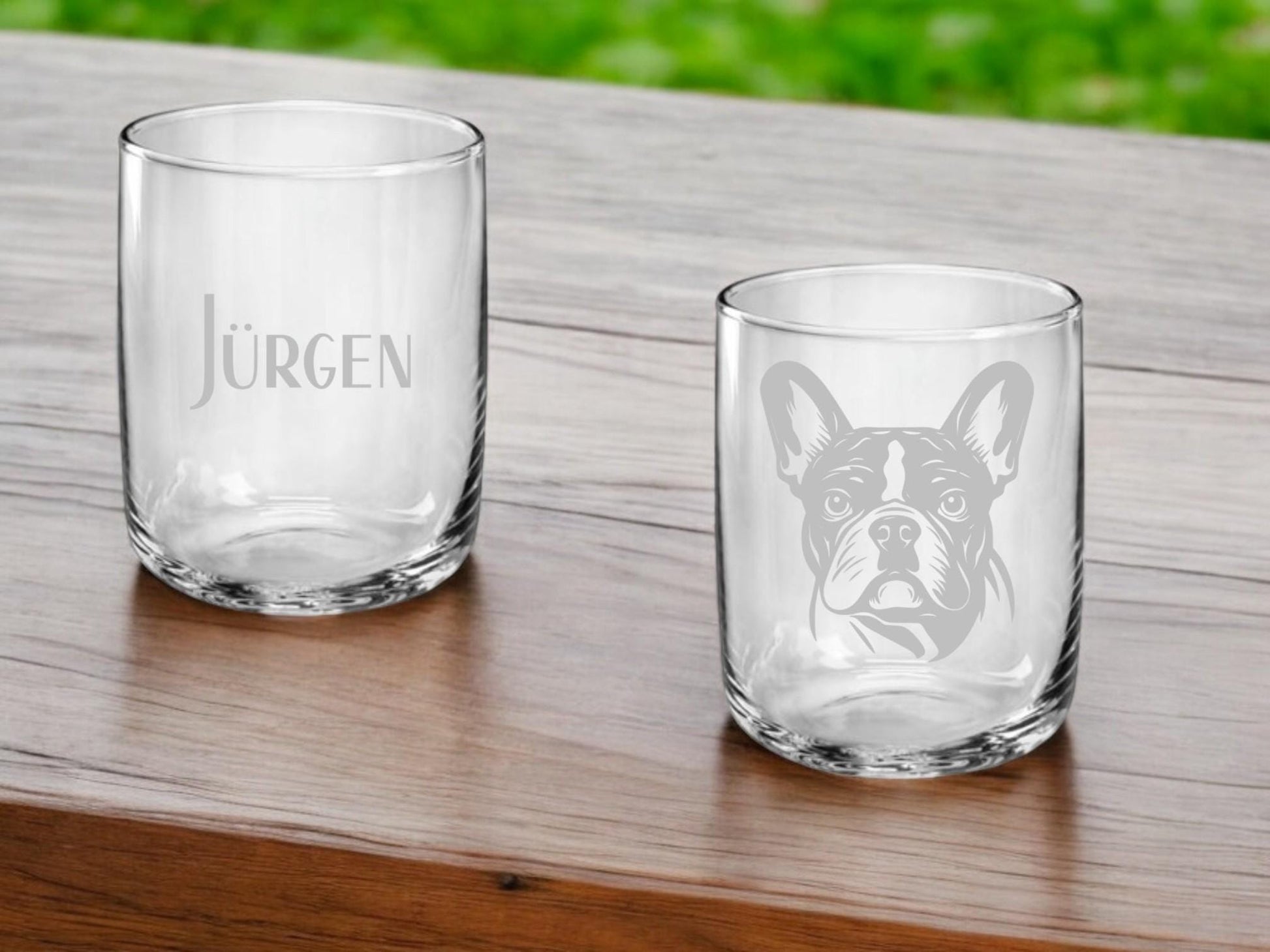 Trinkglas French Bulldog, graviert, spülmaschinenfest, mit französischer Bulldoge, mit deinem Wunschnamen, Geschenk, Wasserglas, Saftglas