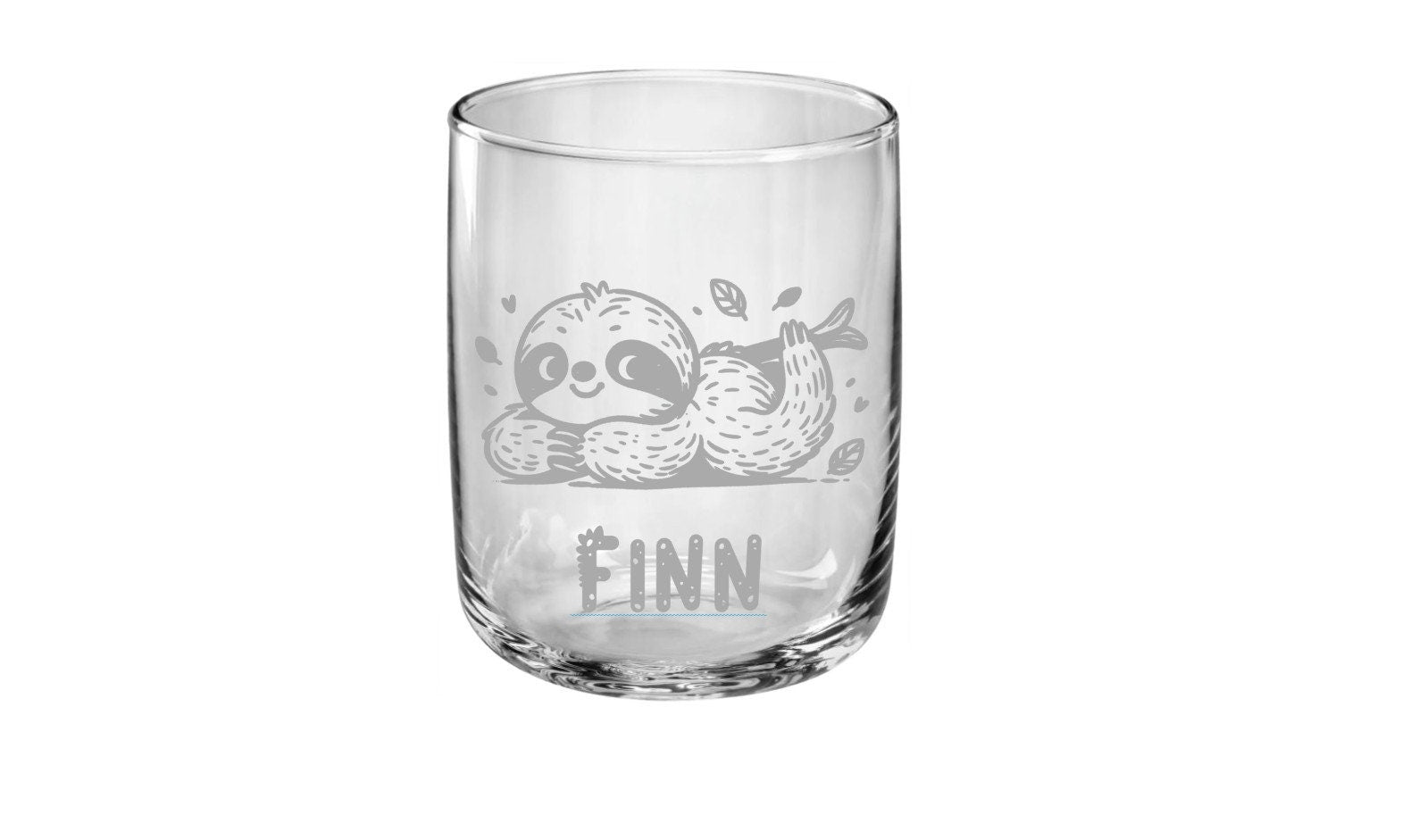 Einzigartiges, personalisiertes Kindertrinkglas, mit Faultier + Namen graviert, 3 versch. Glasformen, Geburtstagsgeschenk, Art.Nr.F1