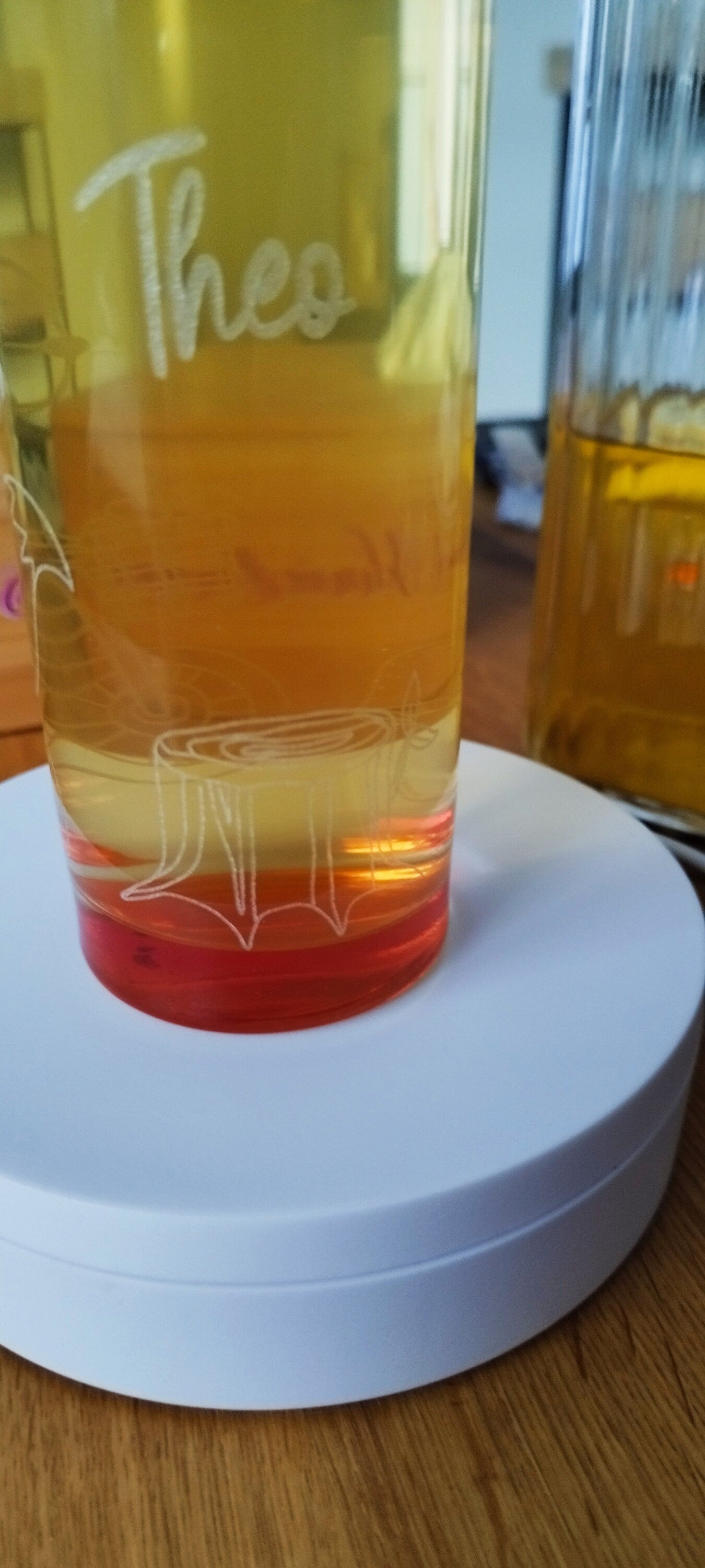 Kinder Trinkglas, Fuchs, rundum Gravur mit Namen personalisiert, Glasboden farbig, Geschenk