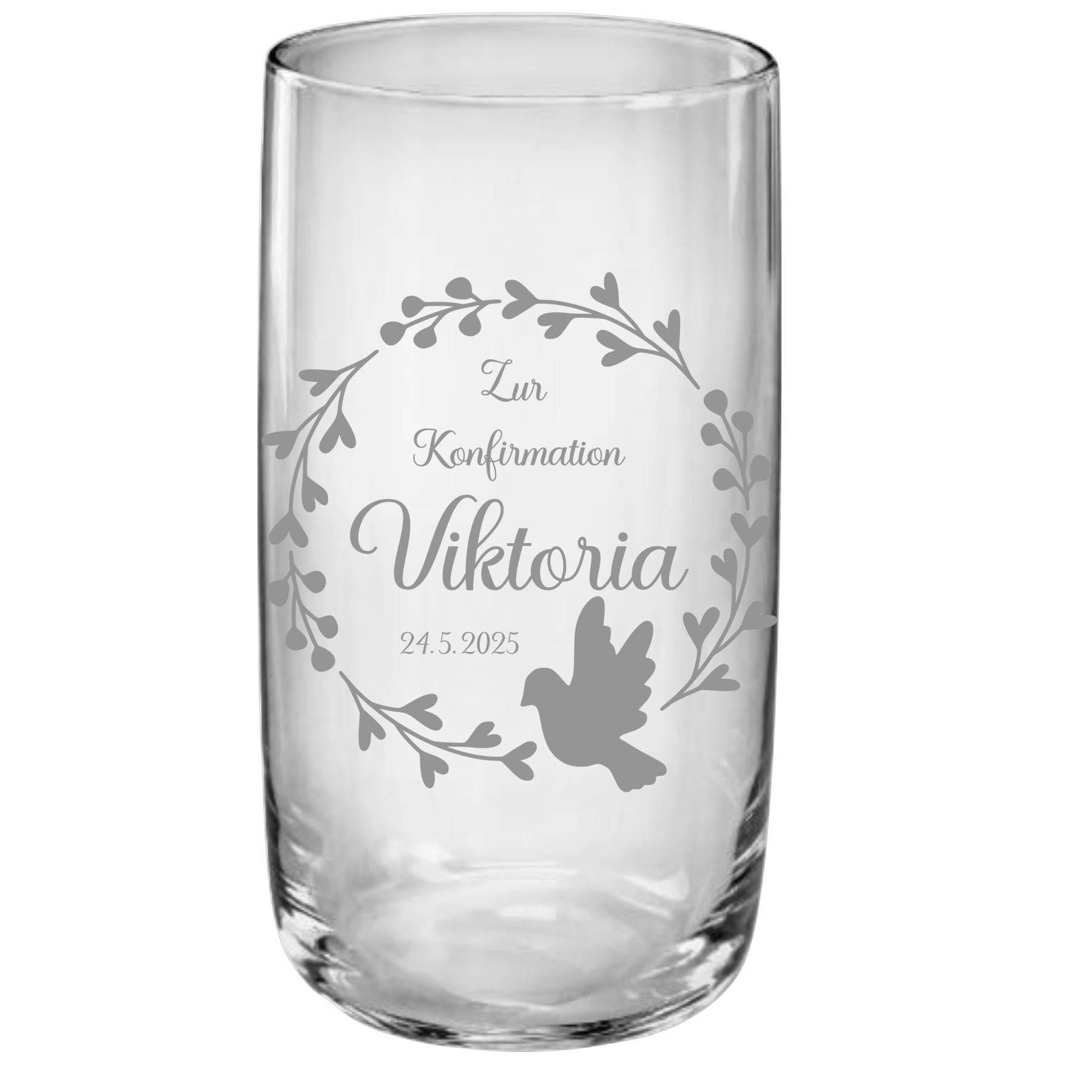 Trinkglas Kommunion, Konfirmation, Taufe, Geschenk Geburt, für Jungen und Mädchen, Erinnerungsgeschenk, graviert, personalisiert, mit Namen