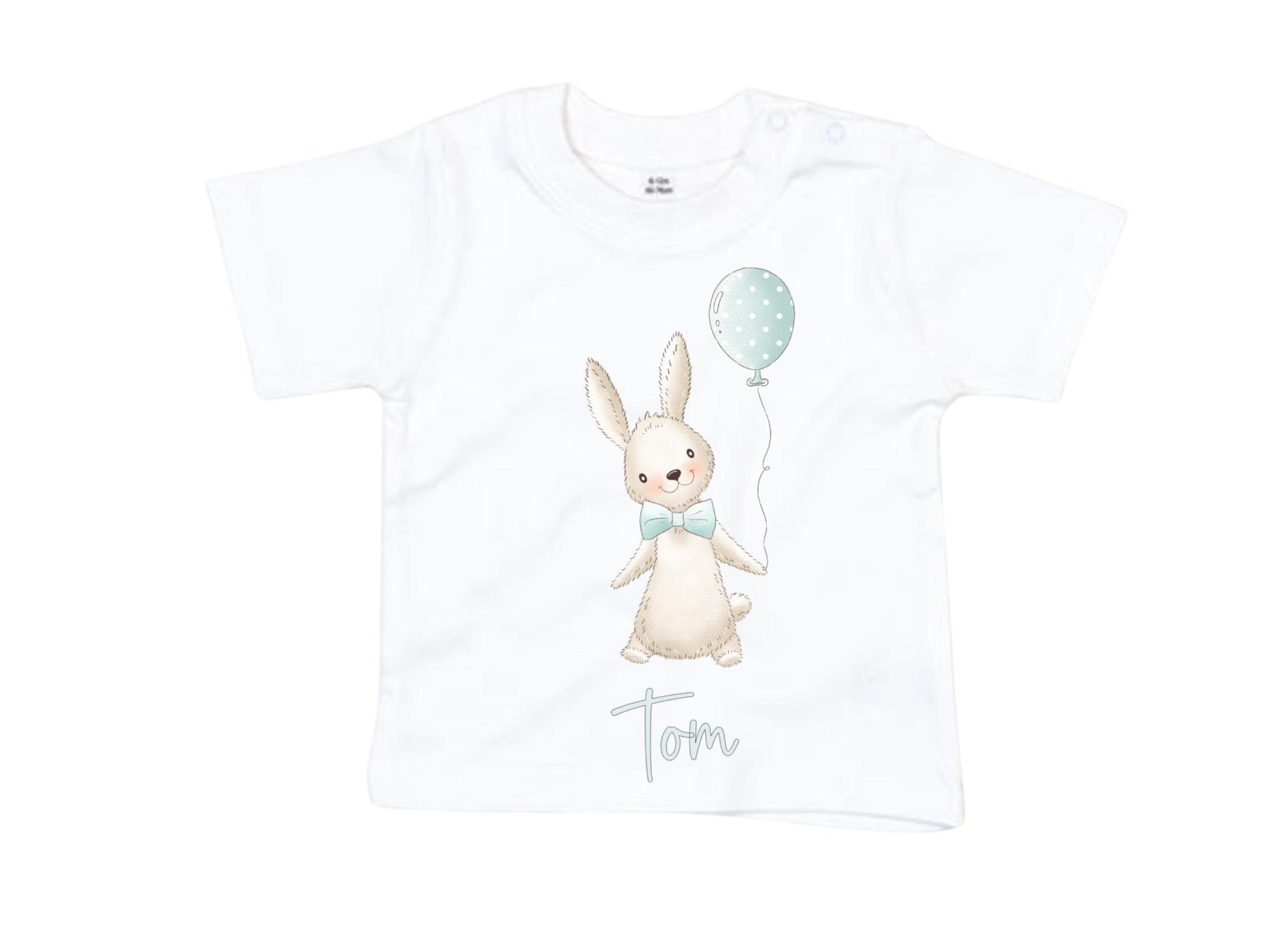 Personalisiertes Baby Shirt, weiß oder dunkelblau, mit Hasen, Osterhäschen, kurzer Arm, Art.-Nr. BS-1-BZ02