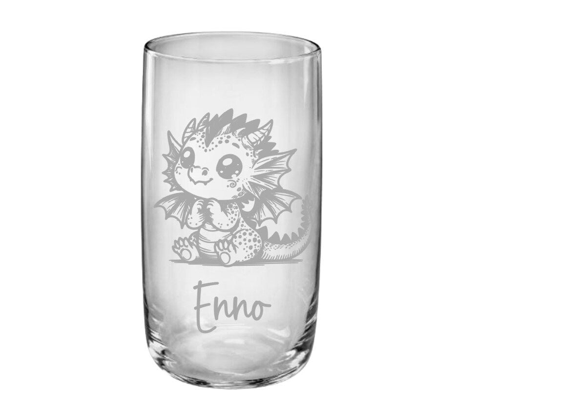 Individuelles Kindertrinkglas mit Drachenmotiv und Namen – das perfekte Geschenk, spümaschinenfest, 10 versch. Drachen, 3 versch. Glasformen