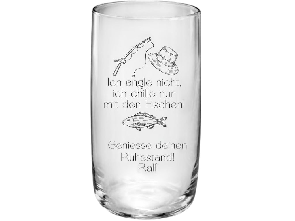 Trinkglas Angler Spruch, Geschenk zum Geburtstag oder Ruhestand,  für Angler, personalisiert, mit Namen, Gravur, Wasserglas, Art.-Nr. TG01