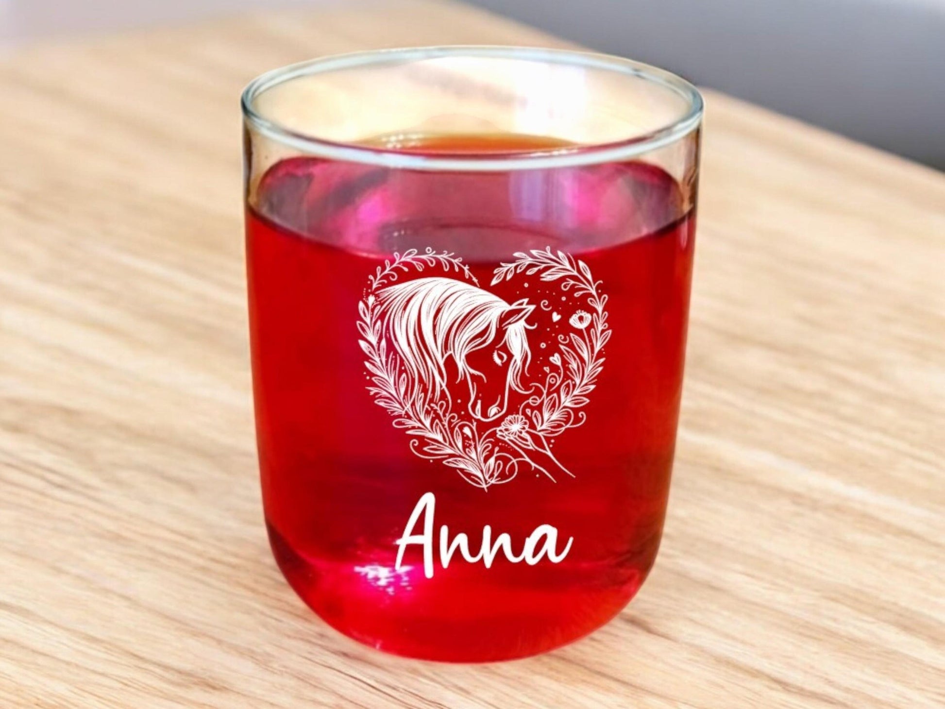 Pferde Glas, personalisiert mit Namen, graviert, 3 verschiedene Gläserformen, sehr schönes Motiv, Geschenk für Pferdefreundinnen, Art.Nr.PG2