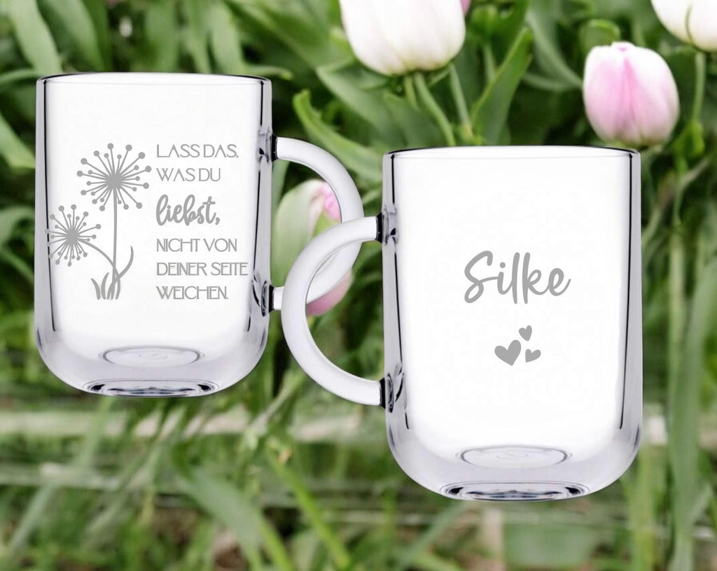 Teeglas mit schönem Spruch + Namen, Geschenk für Freundin, Teetrinkerin, verschiedene Sprüche, Liebe, Mut, Lächeln usw. Art.-Nr. TG1