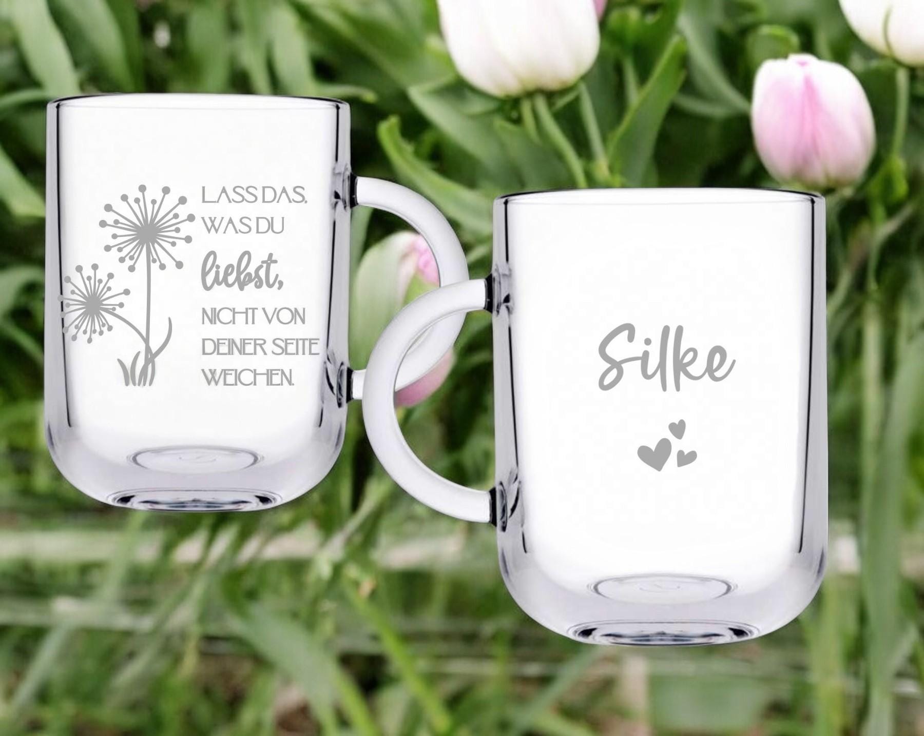 Teeglas mit schönem Spruch + Namen, Geschenk für Freundin, Teetrinkerin, verschiedene Sprüche, Liebe, Mut, Lächeln usw. Art.-Nr. TG1