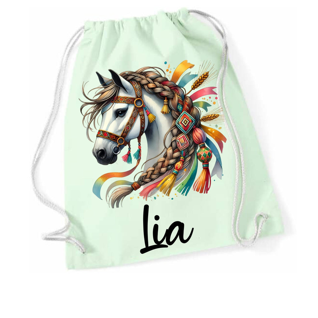 Turnbeutel Pferd, Sporttasche, Rucksack, Schule, Kindergarten, mit Namen personalisiert, Geschenk für Schulanfang, Kindergarten, romantisch