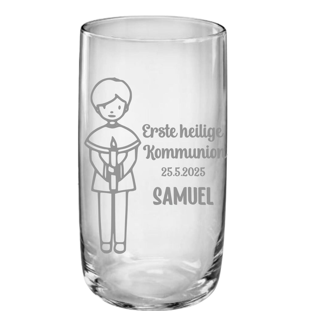 Trinkglas Kommunion, Konfirmation, Taufe, Geschenk Geburt, für Jungen und Mädchen, Erinnerungsgeschenk, graviert, personalisiert, mit Namen