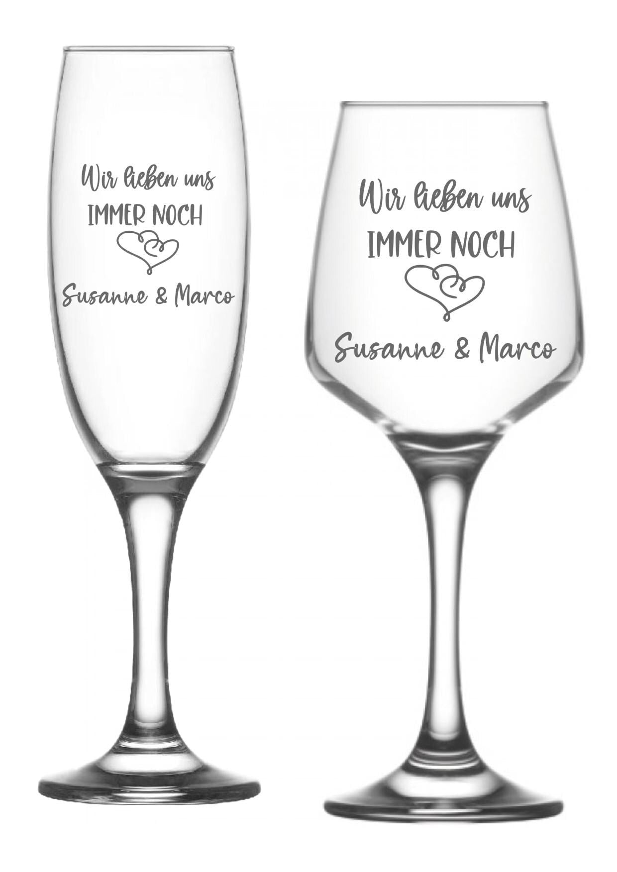 Personalisierte Sekt- oder Weingläser zum Hochzeitstag oder Jubiläum, mit Gravur, personalisiert mit deinen Wunschnamen, mit Botschaft