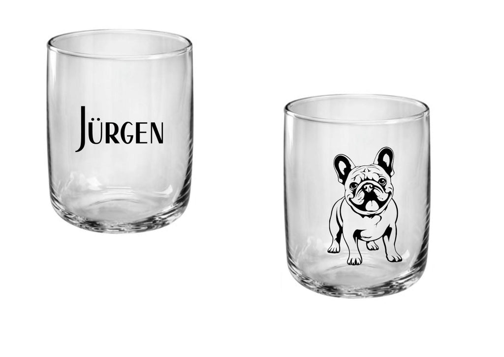 Trinkglas French Bulldog, graviert, spülmaschinenfest, mit französischer Bulldoge, mit deinem Wunschnamen, Geschenk, Wasserglas, Saftglas