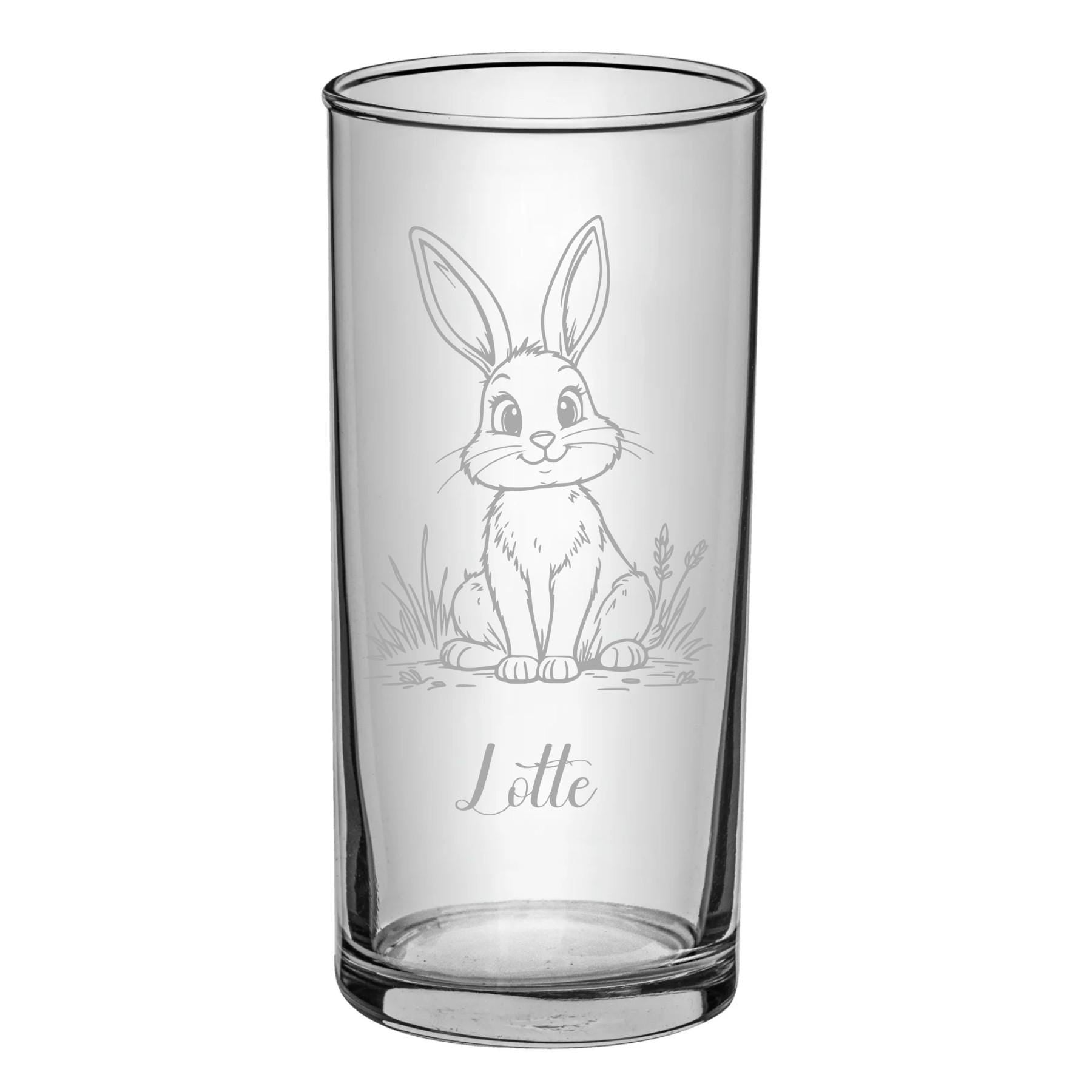 Trinkglas Hase mit Namen, versch. Glasgrößen und Motive, personalisiert, Geschenk für Hasenfreunde, Ostergeschenk, Geburtstag, Weihnachten