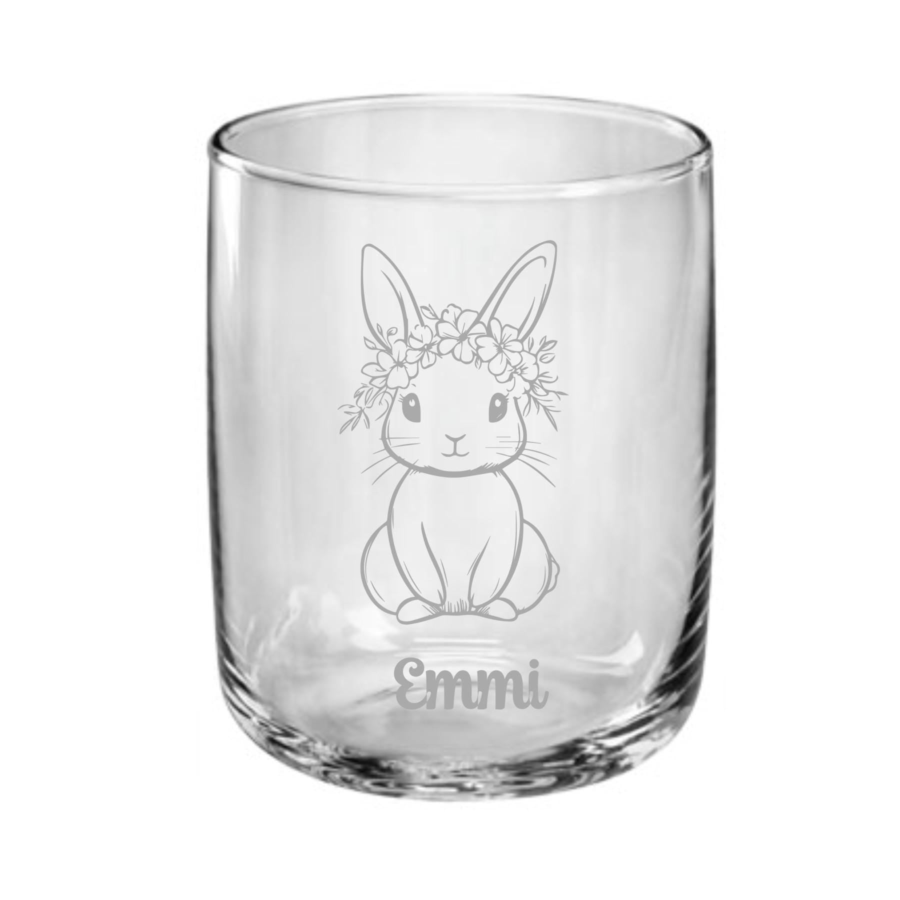Trinkglas Hase mit Namen, versch. Glasgrößen und Motive, personalisiert, Geschenk für Hasenfreunde, Ostergeschenk, Geburtstag, Weihnachten