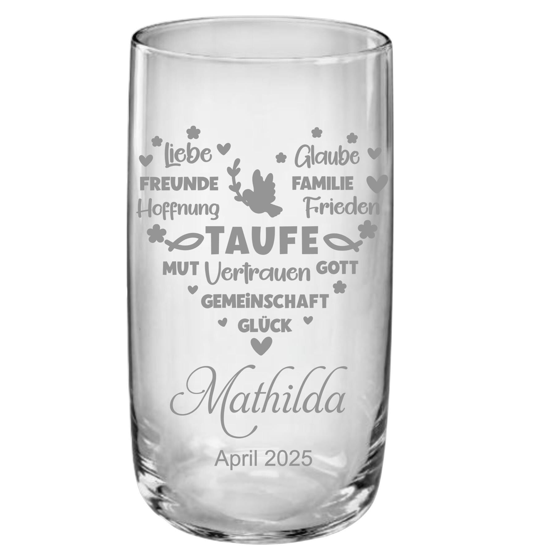 Trinkglas Taufe, Geschenk Geburt, für Jungen und Mädchen, Erinnerungsgeschenk, graviert, personalisiert, mit Namen