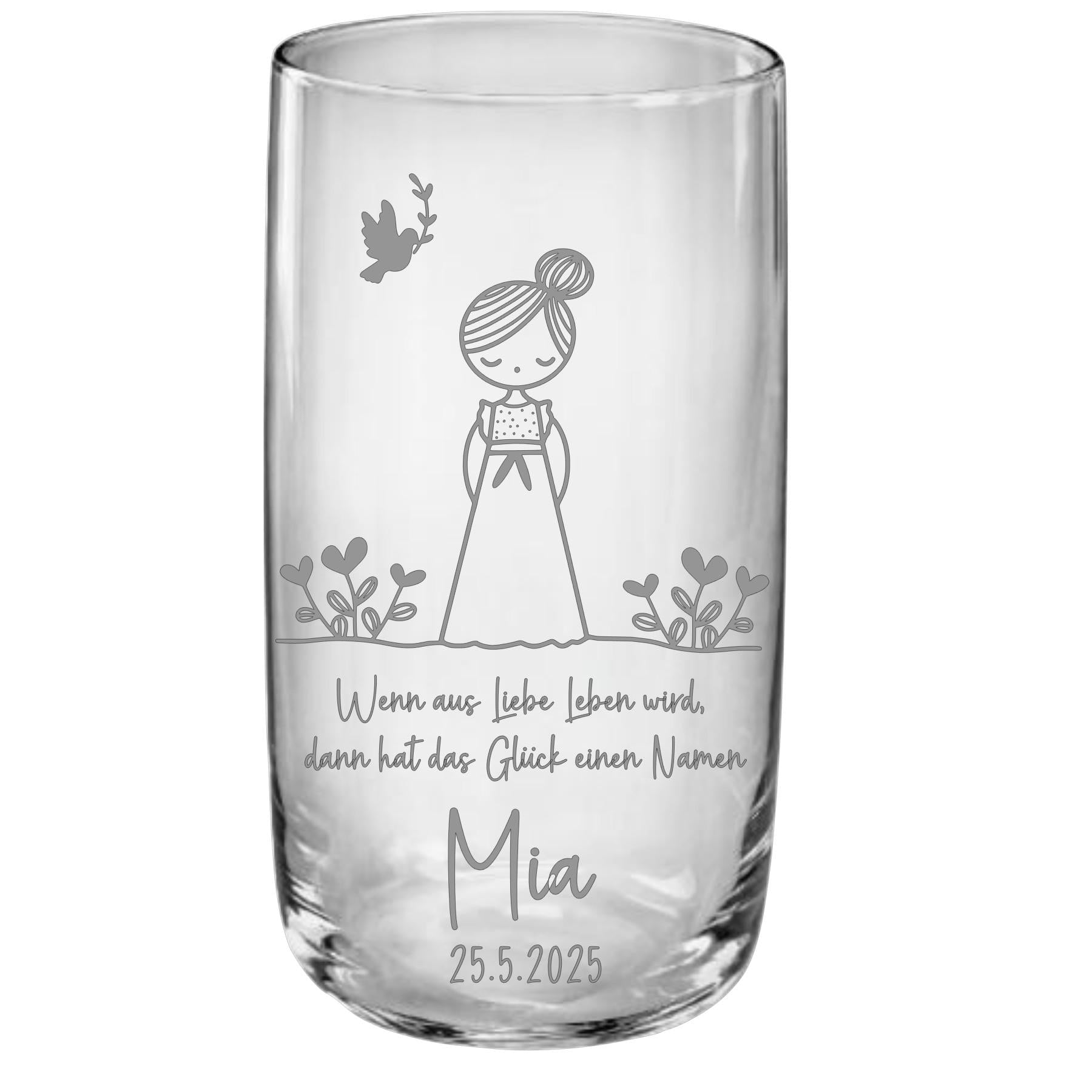 Trinkglas Kommunion, Konfirmation, Taufe, Geschenk Geburt, für Jungen und Mädchen, Erinnerungsgeschenk, graviert, personalisiert, mit Namen