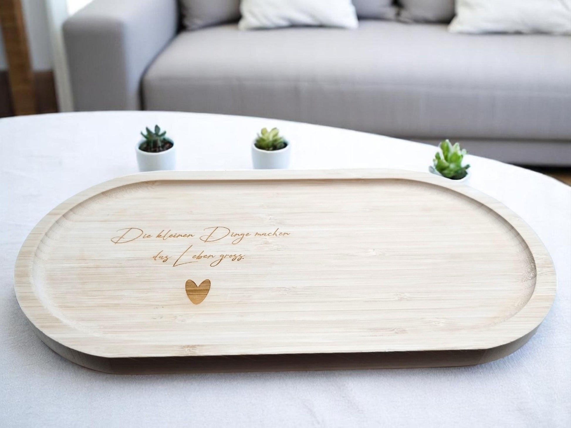Deko Tablett aus Bambus, mit Gravur, persönliches Geschenk für Freundin, Mama, Erzieherin usw. als Dankeschön und Erinnerung