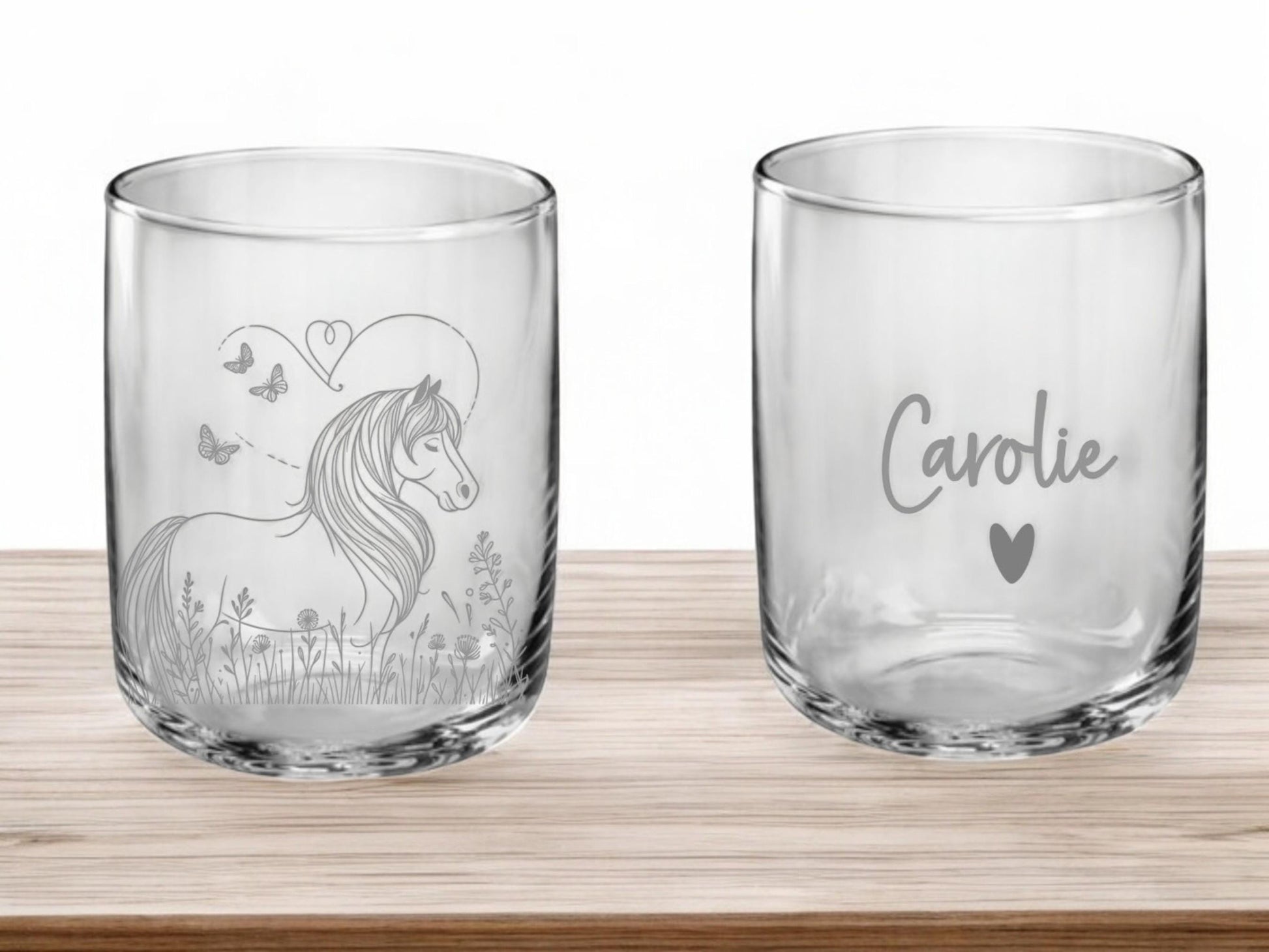 Trinkglas Pferd für Kinder, graviert, spülmaschinenfest, mit Namen personalisiert, Geschenk für Mädchen, Namensgravur, PArt.Nr.PG5