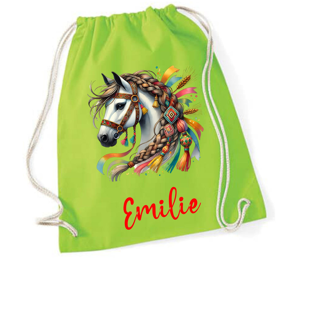 Turnbeutel Pferd, Sporttasche, Rucksack, Schule, Kindergarten, mit Namen personalisiert, Geschenk für Schulanfang, Kindergarten, romantisch
