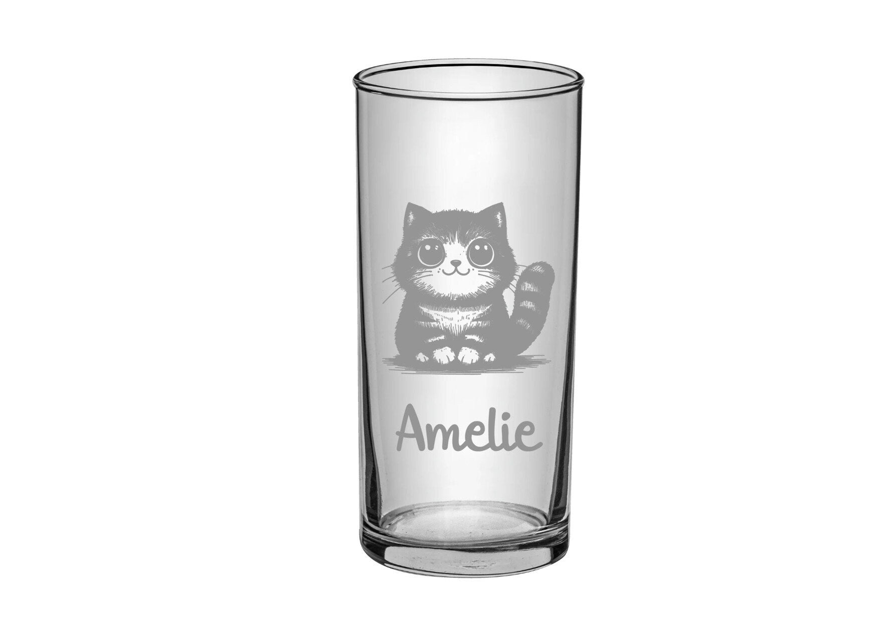 Kinder Trinkglas mit Gravur, personalisiert mit Namen, Wunschtext, versch. Katzen Motive, Wasserglas, graviert, Geschenk