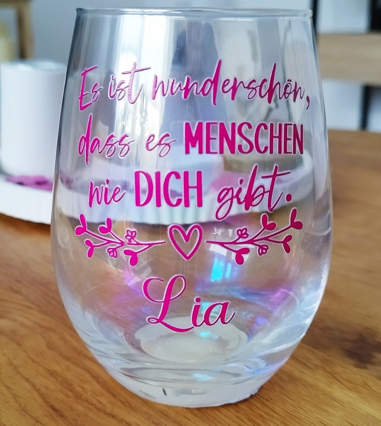 Großes changierendes Glas für einen besonderen Menschen, personalisiert mit deinen Wunschnamen, Geschenk mit liebevoller Botschaft