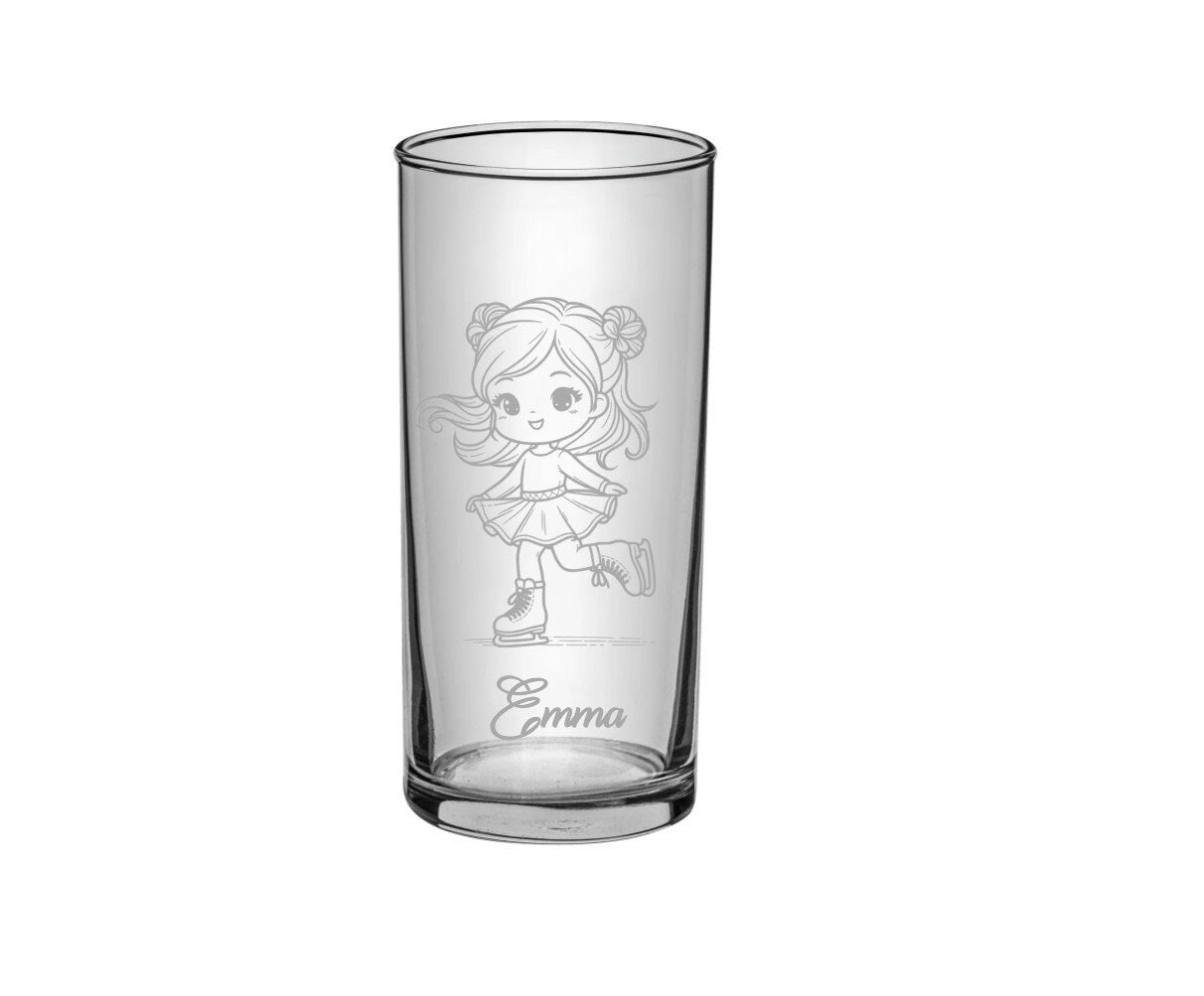 Kindertrinkglas mit kleiner Eiskunstläuferin, Saftglas, Trinkglas, Geschenk für Kinder, Spülmaschinen geeignet, persönliche Gravur, mit Name