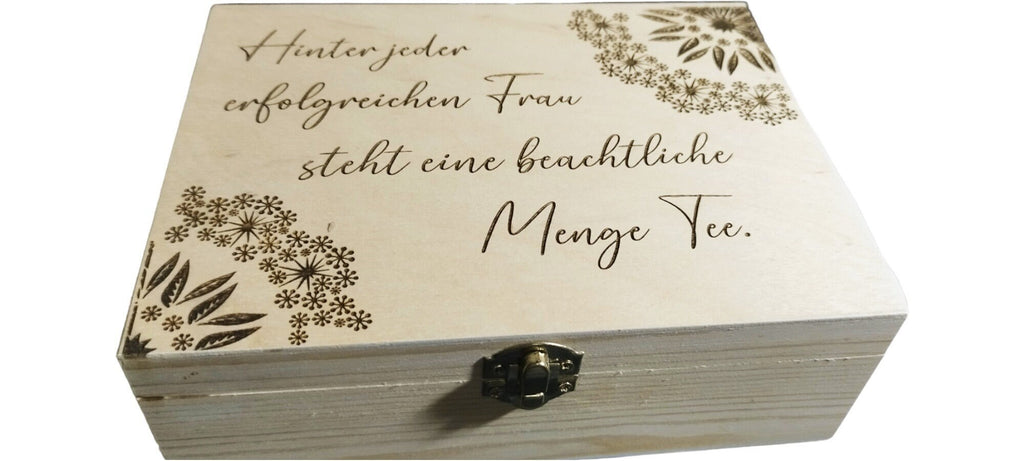 Teekiste, Teebox, mit Spruch und Namen, 6 Fächer oder 12 Fächern, Geschenk für Teetrinker, verschiedene Muster und Sprüche