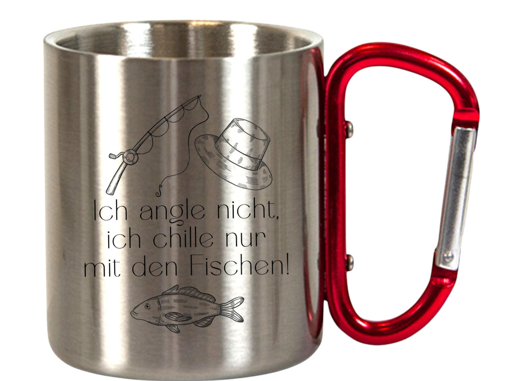 Becher Angler Spruch, Karabinergriff, Edelstahl, Geschenk für Angler, personalisiert mit Namen  Art.-Nr. KER-0108_1