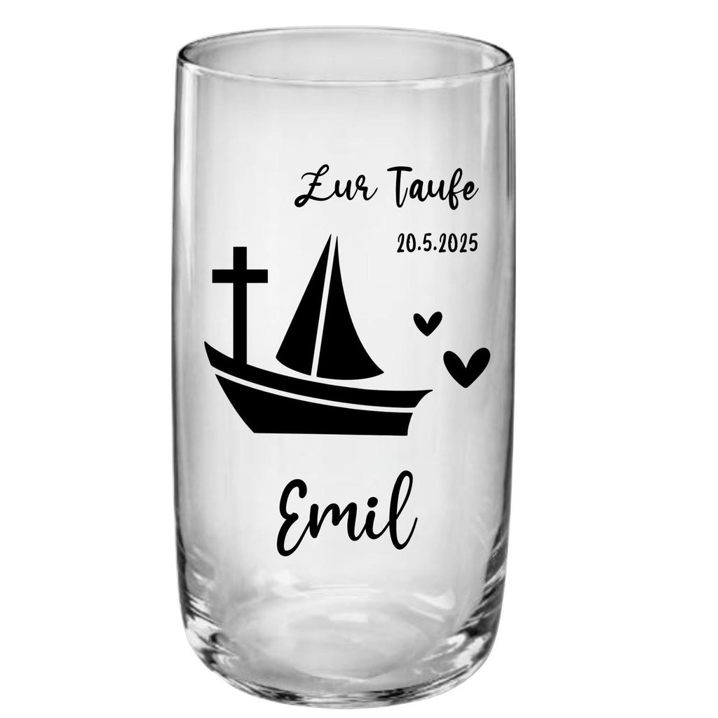 Trinkglas Kommunion, Konfirmation, Taufe, Geschenk Geburt, für Jungen und Mädchen, Erinnerungsgeschenk, graviert, personalisiert, mit Namen